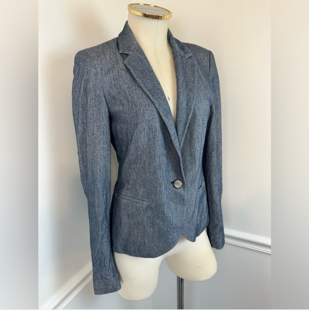 ZARA Dark Blue Chambray Business Career Blazer | Size Medium